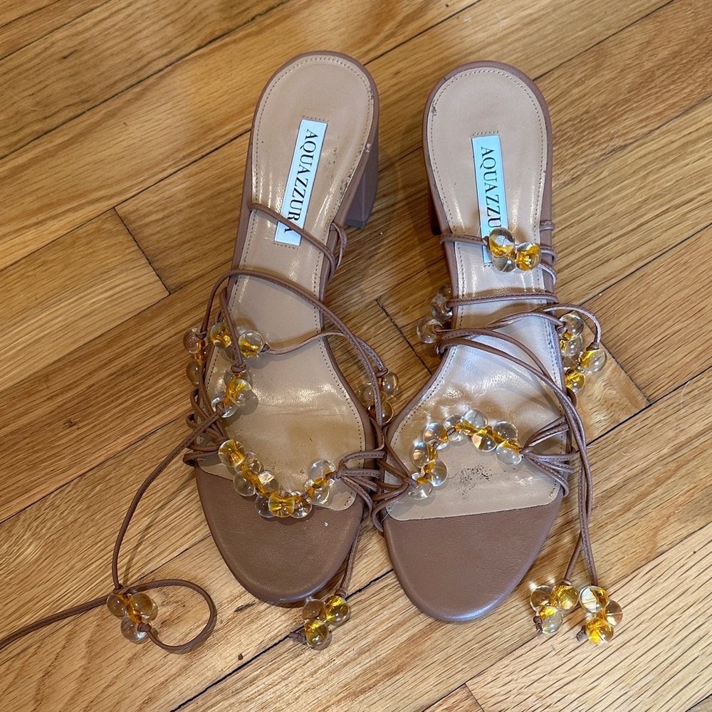 Aquazzura Brown Heels with Yellow Beads